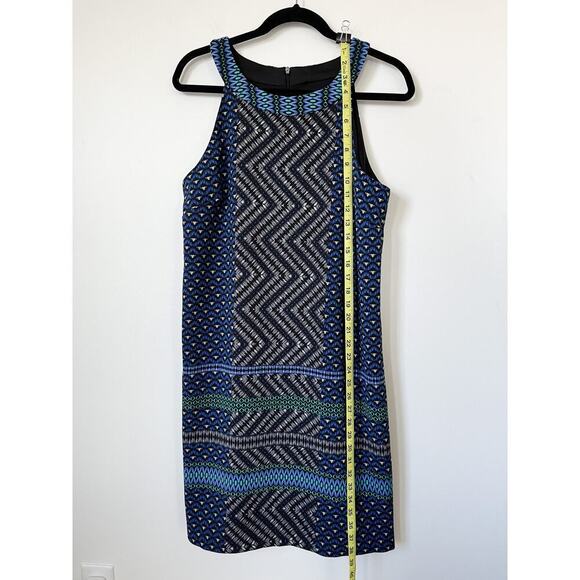 Maggy London Sleeveless Geometric Print Dress 14 Blue Green White Career Spring - Picture 8 of 11
